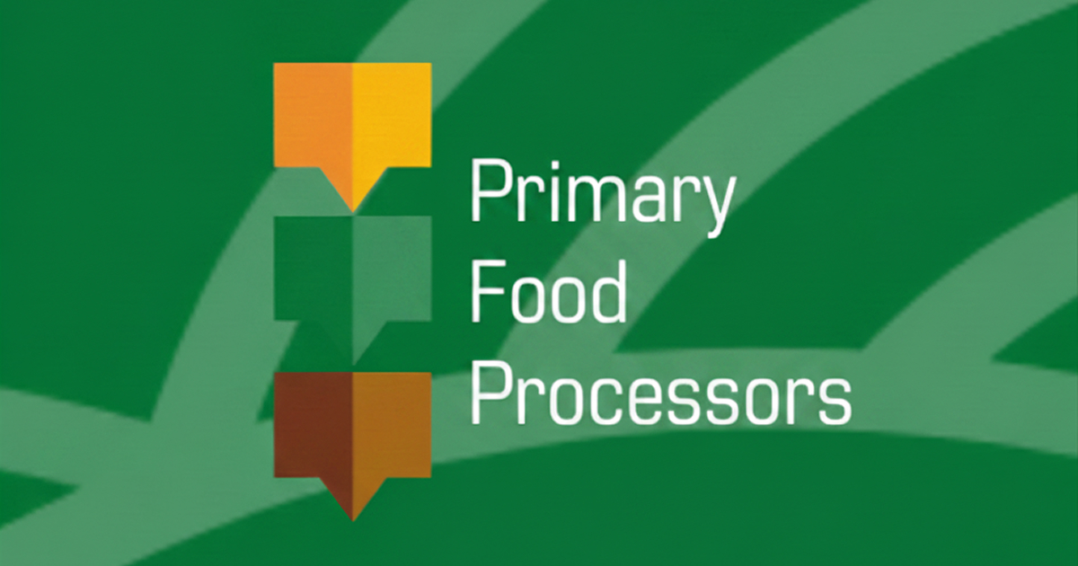 PFP Primary Food Processors Publication Item Placeholder image - green background with light white shapes in the background and PFP logo on top